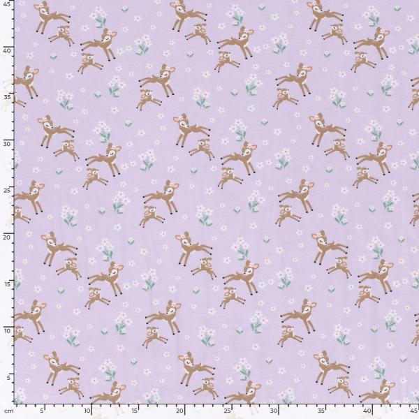 Baumwolljersey kleine Rehe auf Lavendel
